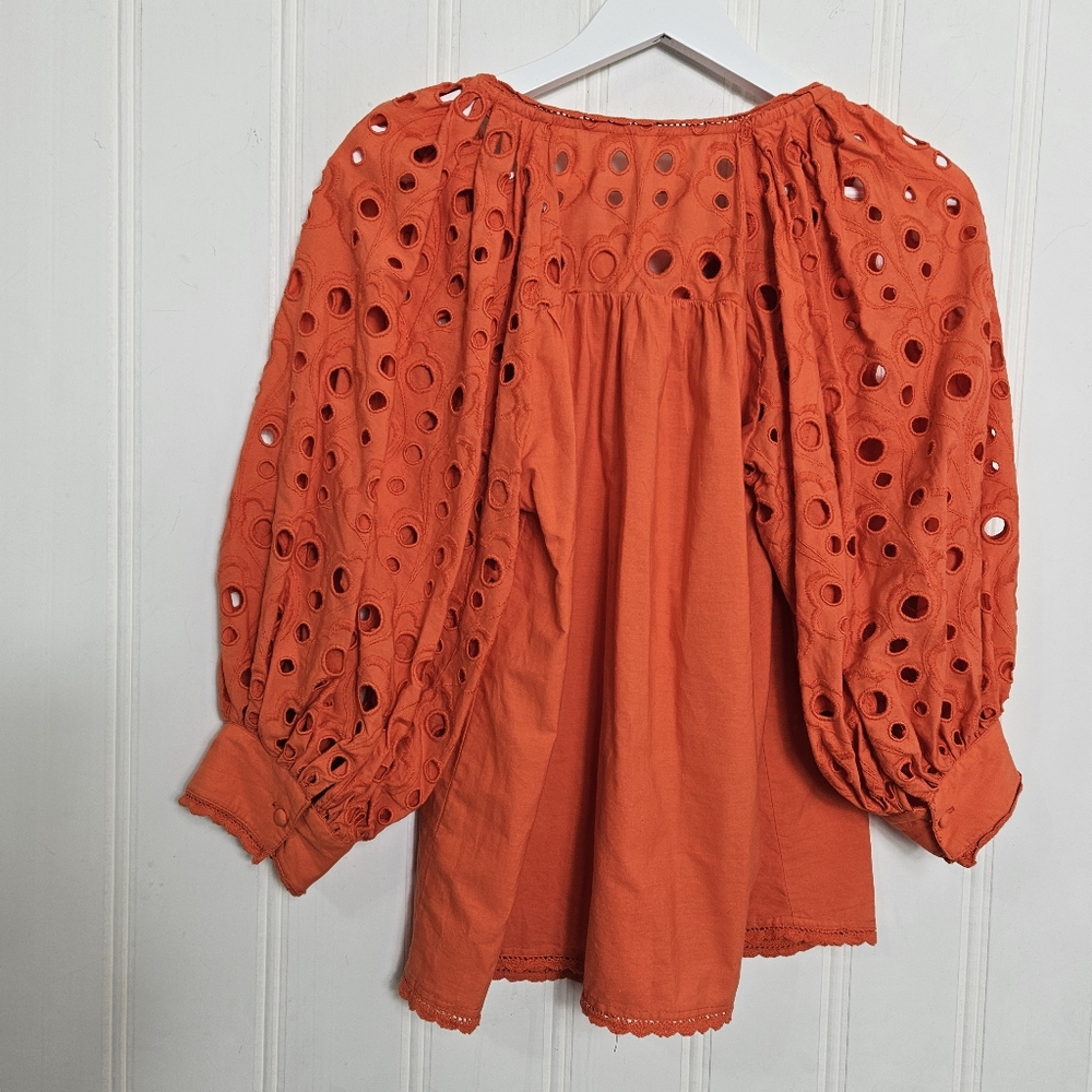 Anthropologie Orange Eyelet Peasant Blouse - Picture 9 of 16